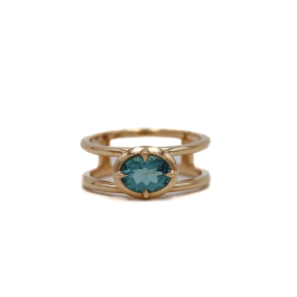 Aqua Tourmaline Double Band Ring