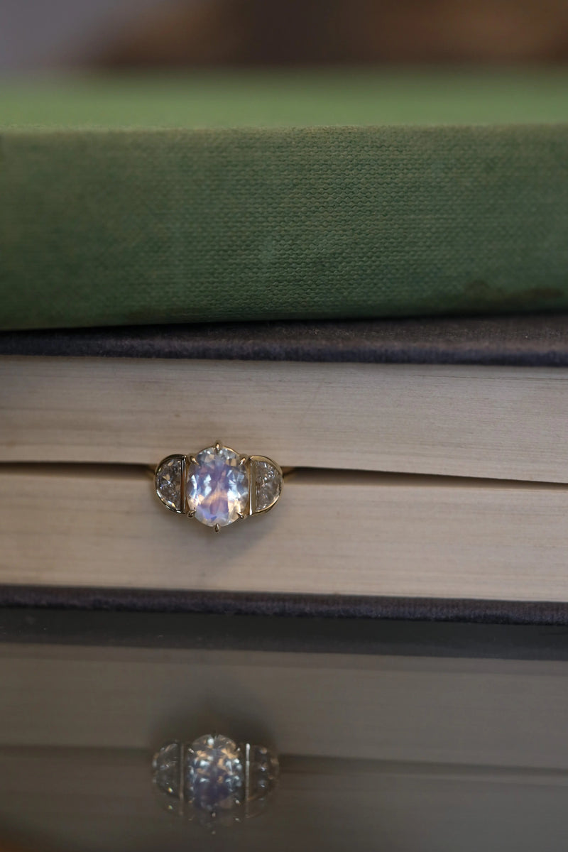 Moonstone and Diamond Ring Kelly Jay Jewellery