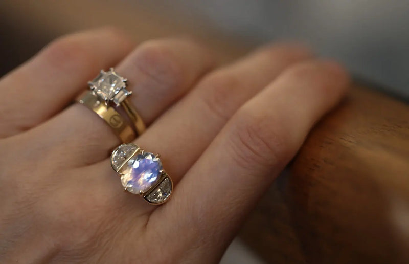 Moonstone and Diamond Ring Kelly Jay Jewellery