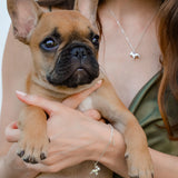 Solid silver Frenchie charm necklace crafted in South Africa, dog lover jewelry gift