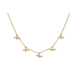 Solid gold Colony Bee Necklace with 5 detailed mini bee pendants on a fine adjustable chain, handcrafted and nature-inspired