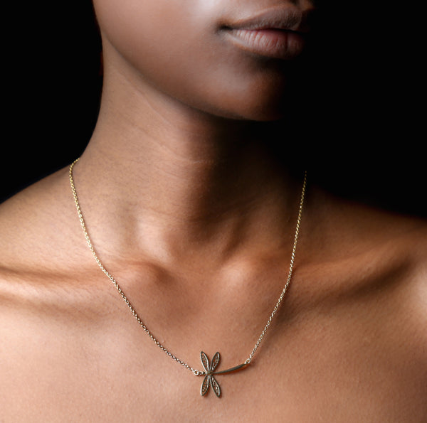 Dragonfly Necklace White Gold