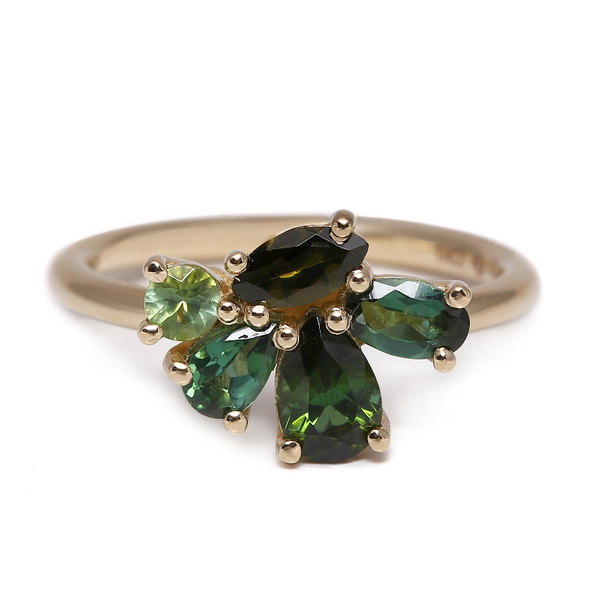 Green Tourmaline Cluster Ring (14ct Yellow Gold)