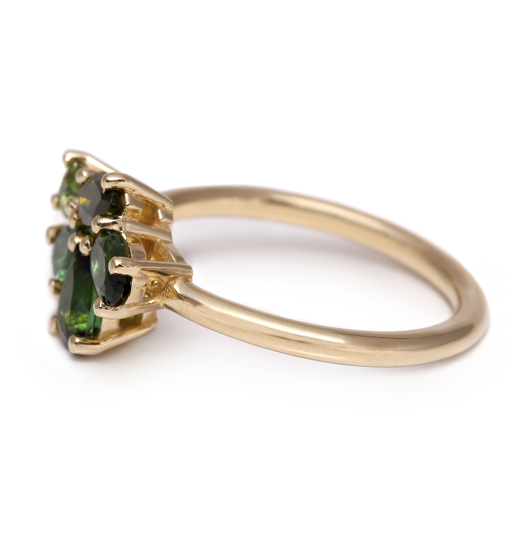 Green Tourmaline Cluster Ring (14ct Yellow Gold)