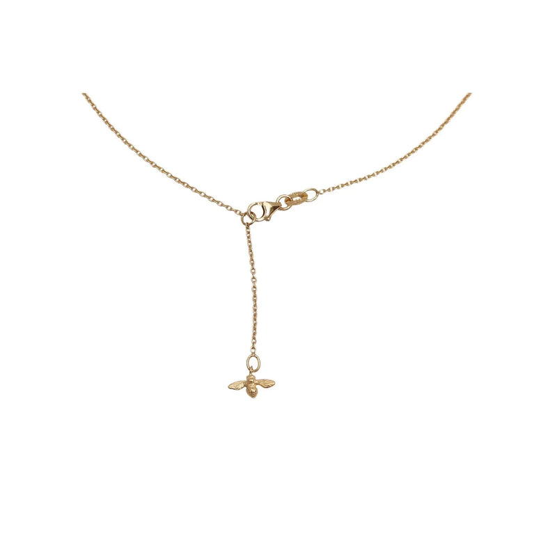 Solid gold Colony Bee Necklace with 5 detailed mini bee pendants on a fine adjustable chain, handcrafted and nature-inspired
